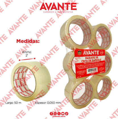 Cinta Avante De Empaque Transparente 2" x 50m - Paquete de 6 Piezas