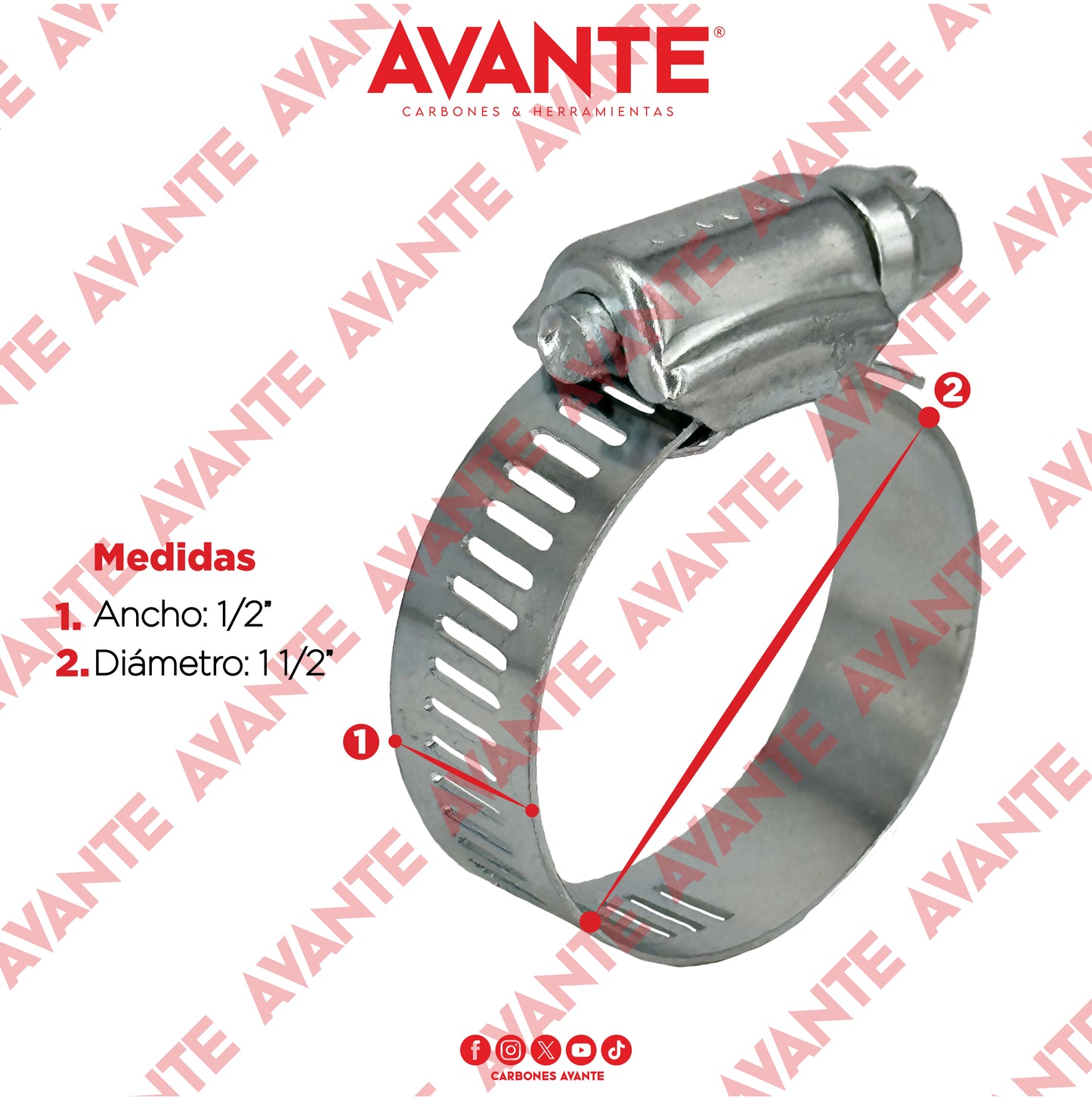 Abrazadera Sin Fin Avante Acero Galvanizado 1/2" a 1 1/2" - Paquete 100 Piezas