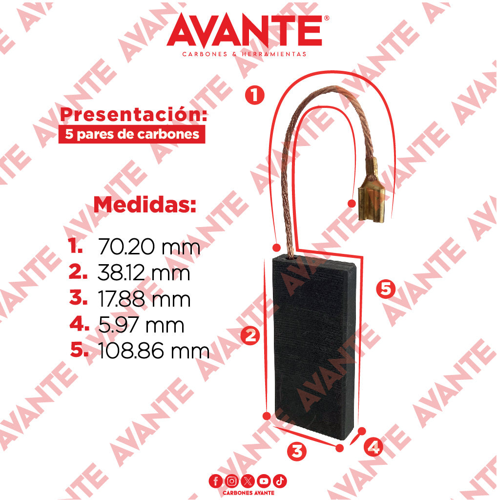 Carbones Avante Para Compresores DEWALT (CAP-73)- Paquete 5 Pares