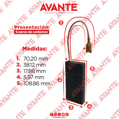 Carbones Avante Para Compresores DEWALT (CAP-73)- Paquete 5 Pares