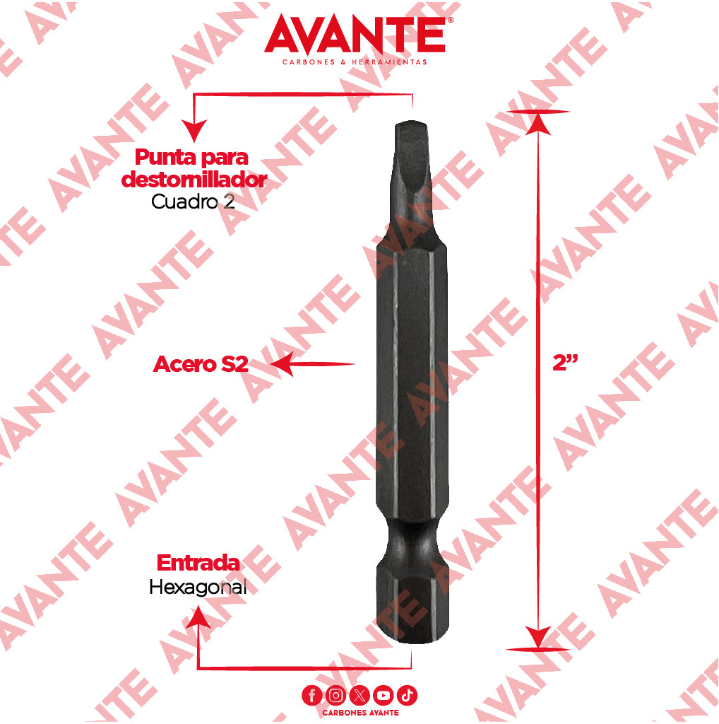 Puntas Magnéticas Avante Destornillador Cuadro 2 Acero S2 - Paquete 10 Piezas