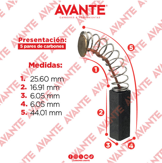Carbones Avante Para Licuadora Oster Nacional (CAP-102) - Paquete 5 Pares
