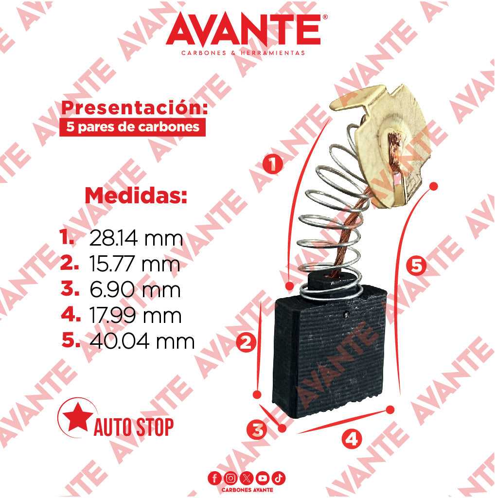 Carbones Avante Para Cortadora De Metales MAKITA (CAP-25)- Paquete 5 Pares
