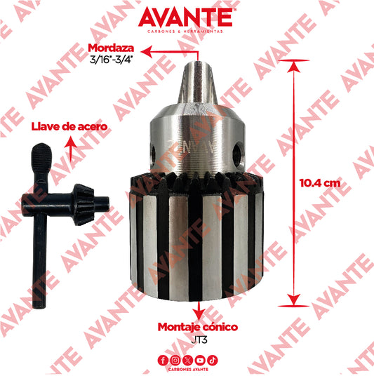 Broquero Avante Cónico Uso Rudo Industrial 3/4" (5.0-20mm) Cono JT3 - 1 Pieza