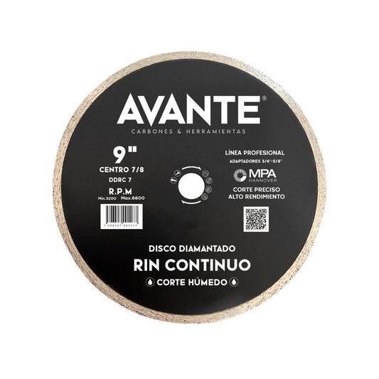 Disco Diamantado Avante Rin Continuo 9" Corte Húmedo (6600 RPM) - 1 Pieza