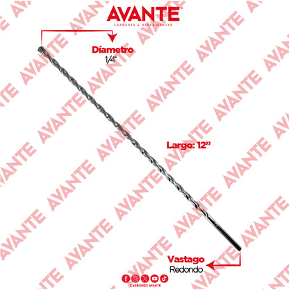 Broca Avante Para Concreto Larga 1/4" x 12" Vástago P3 - 1 Pieza