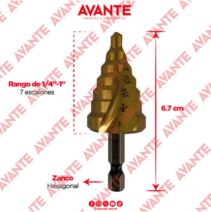 Broca Escalonada Avante Acero M2 HSS 1/4" a 1" - 1 Pieza