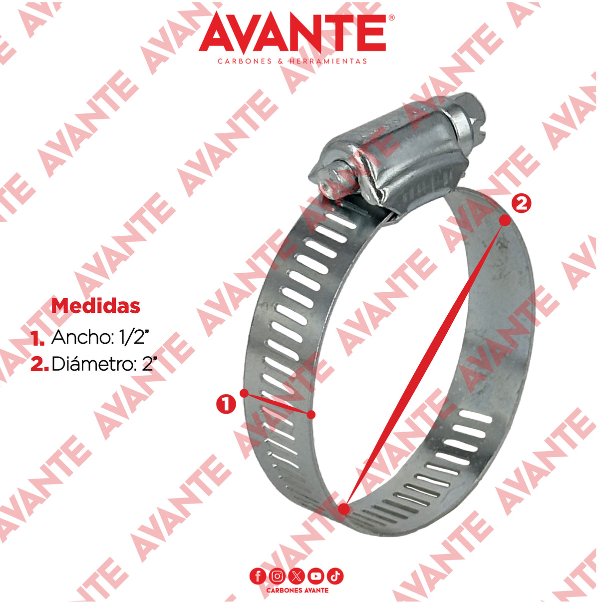 Abrazadera Sin Fin Avante Acero Galvanizado 1/2" a 2" - Paquete 100 Piezas