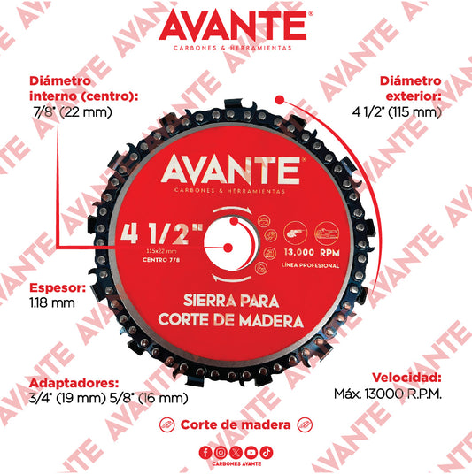 Disco Avante Sierra de Cadena Para Corte de Madera 4-1/2" (13000 RPM) - 1 Pieza