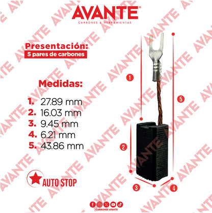 Carbones Avante Para Taladro BOSCH 3/8" (CAP-14) - Paquete 5 Pares