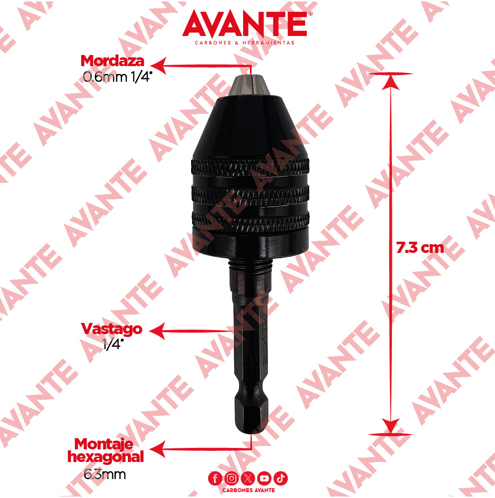 Adaptador Tipo Broquero De Cambio Rápido Avante 1/16" A 5/16" Vástago Hexagonal 1/4" - 1 Pieza