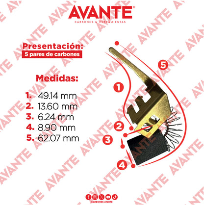 Carbones Avante Para Esmeriladora DEWALT 13765-04 (CAP-66B)- Paquete 5 Pares