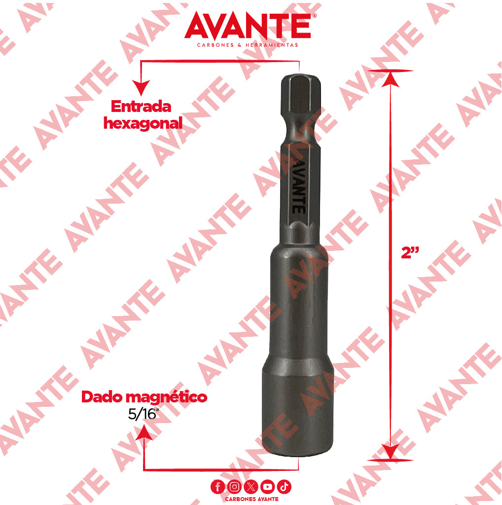 Dado Magnético Avante 5/16" x 2 9/16" - Paquete 5 Piezas