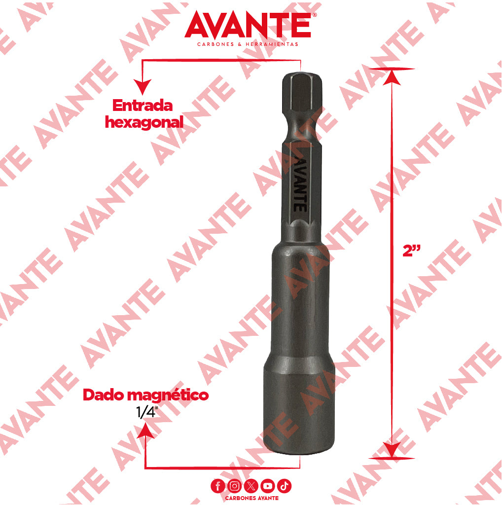 Dado Magnético Avante 1/4" x 2 9/16" - Paquete 5 Piezas