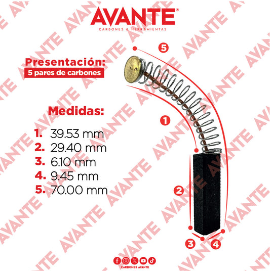 Carbones Avante Para Aspiradoras RIDGID Y Electrows (CAP-69) - Paquete 5 Pares
