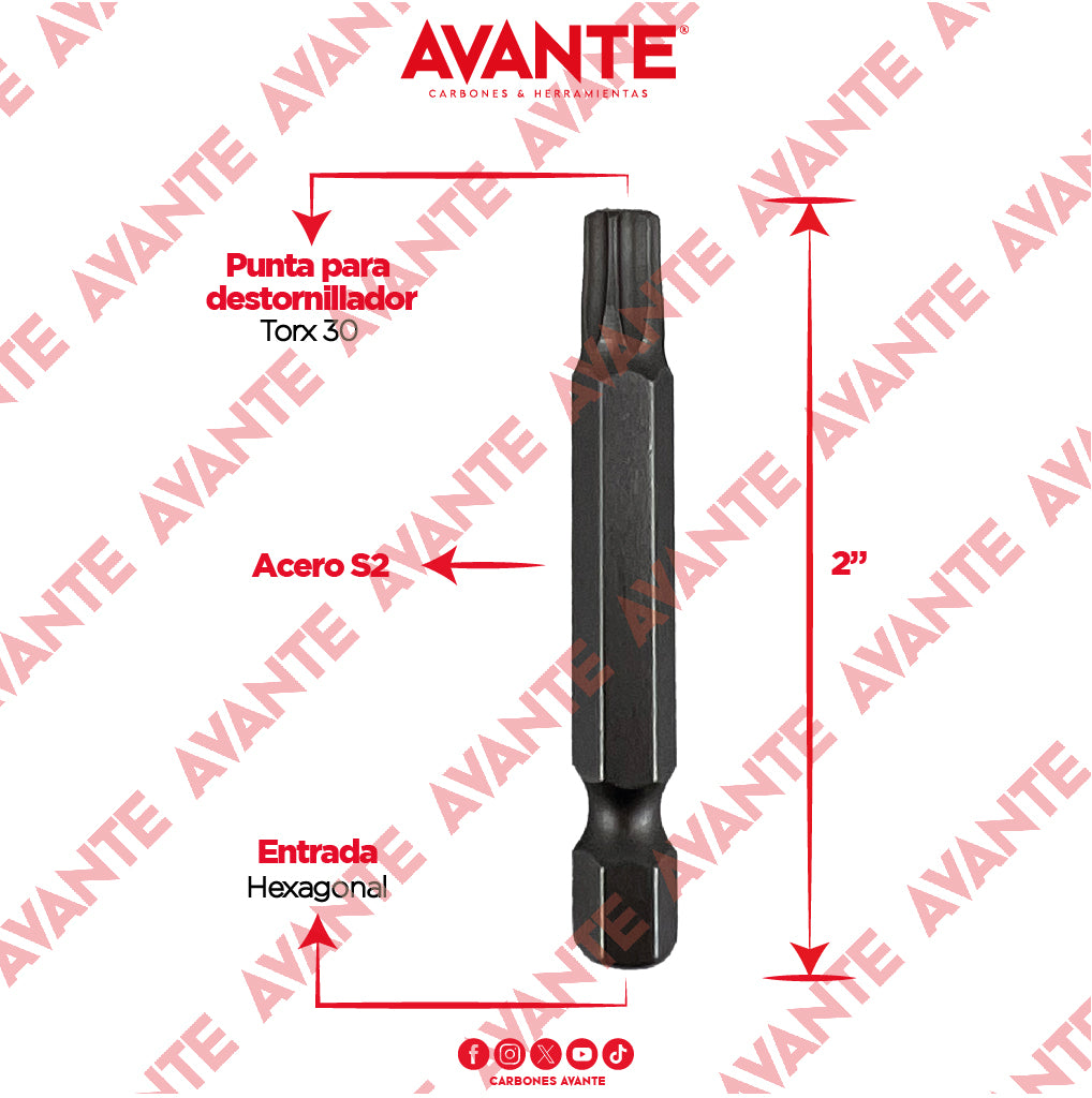 Puntas Magnéticas Avante Destornillador Torx 30 Acero S2 - Paquete 10 Piezas