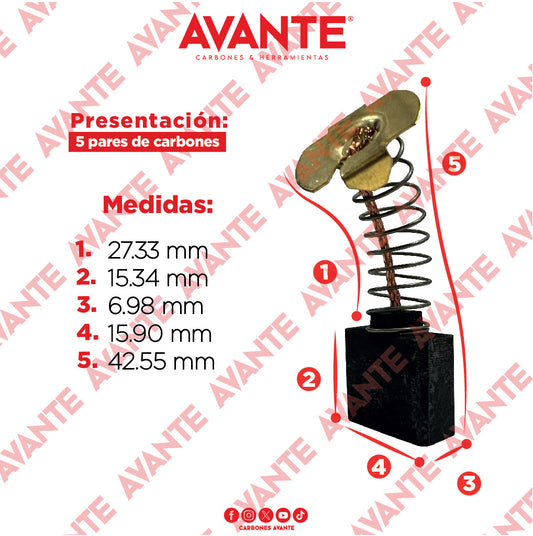 Carbones Avante Para Esmeriladora SURTEK 9" (CAP-63) - Paquete 5 Pares