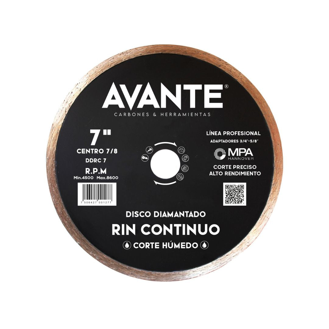 Disco Diamantado Avante Rin Continuo 7" Corte Húmedo (8600 RPM) - 1 Pieza