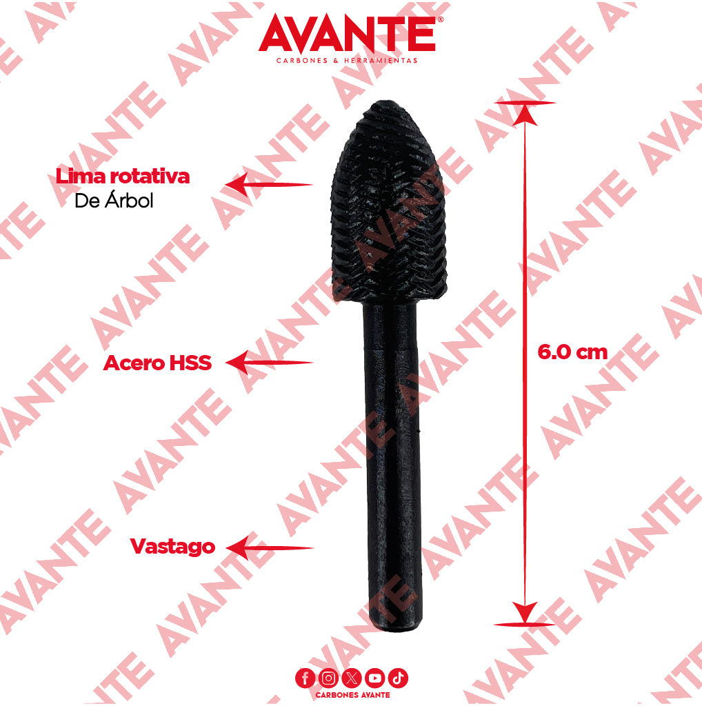 Lima Rotativa De Árbol Avante Para Metal 1/2" x 7/8" Acero HSS - 1 Pieza