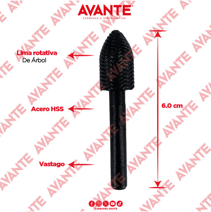 Lima Rotativa De Árbol Avante Para Metal 1/2" x 7/8" Acero HSS - 1 Pieza