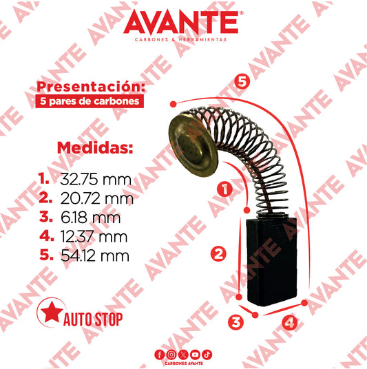 Carbones Avante Para Esmeriladora BOSCH Con Resorte (CAP-10) - Paquete 5 Pares