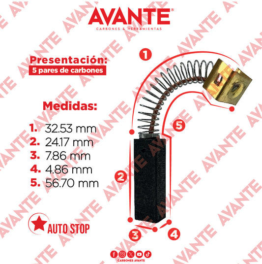 Carbones Avante Para Hidrolavadora Genérico (CAP-86) - Paquete 5 Pares