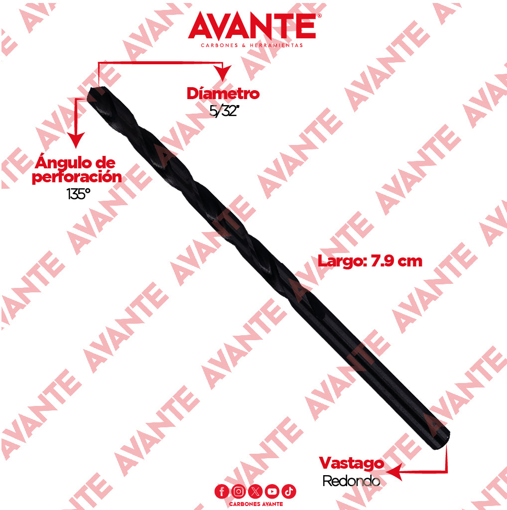 Broca Avante Alta Velocidad Acero M2 HSS 5/32" - Paquete 10 Piezas