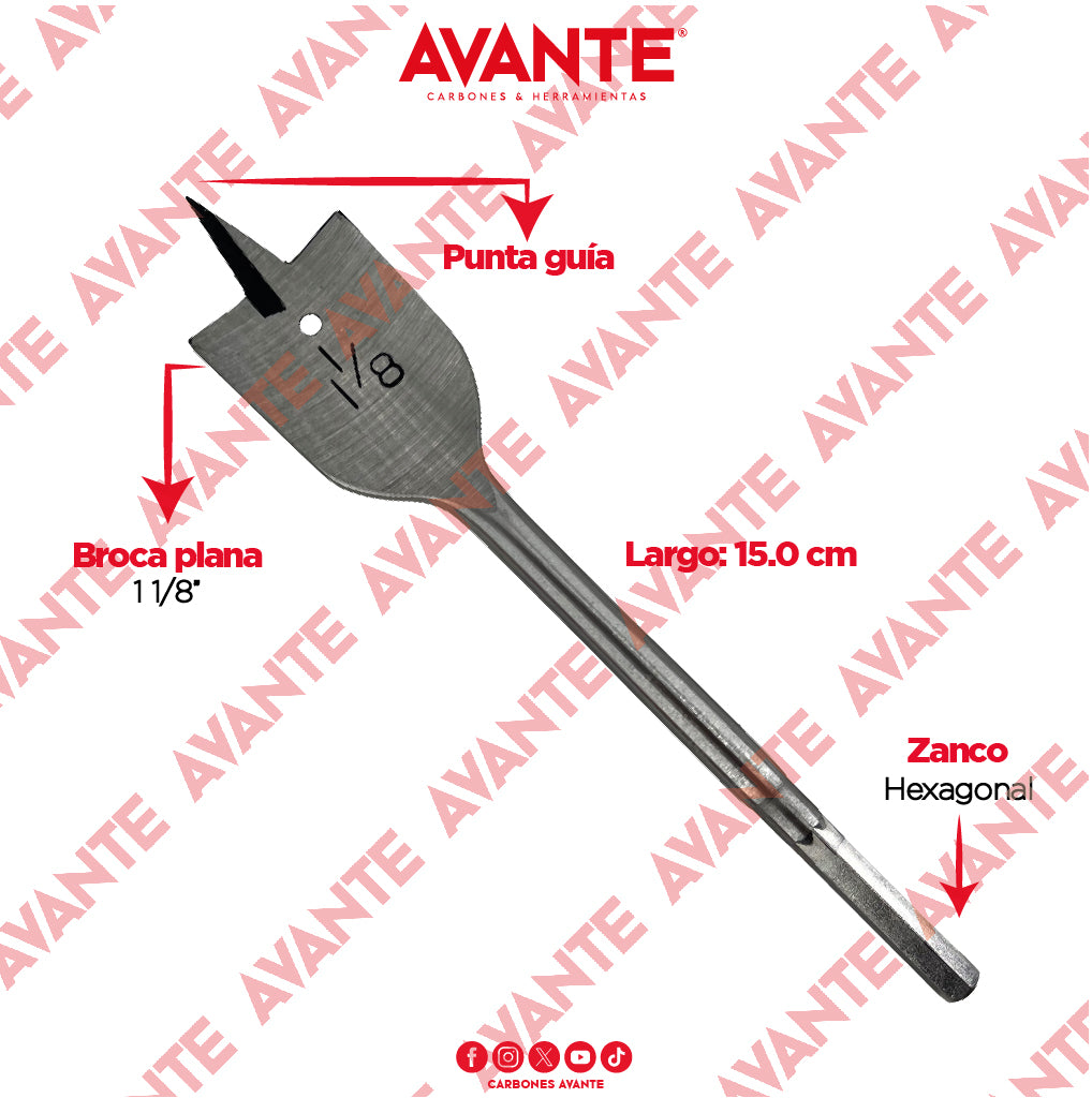 Broca Plana Avante Para Madera 1 -1/8" Vástago Hexagonal - 1 Pieza