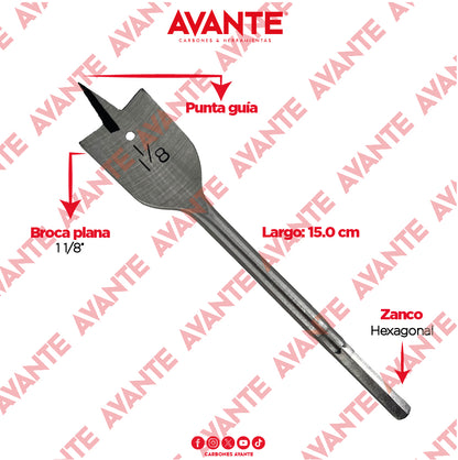 Broca Plana Avante Para Madera 1 -1/8" Vástago Hexagonal - 1 Pieza