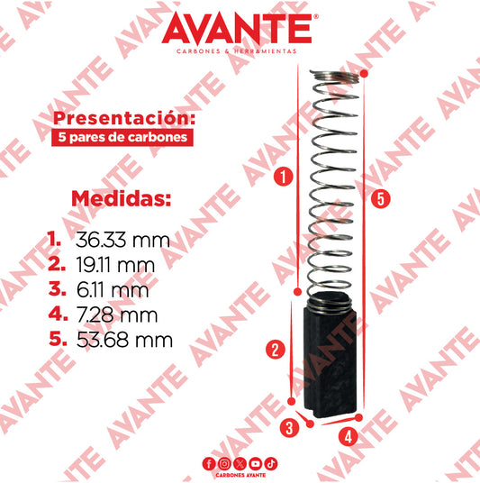 Carbones Avante Para Licuadora Oster Americana (CAP-105)- Paquete 5 Pares