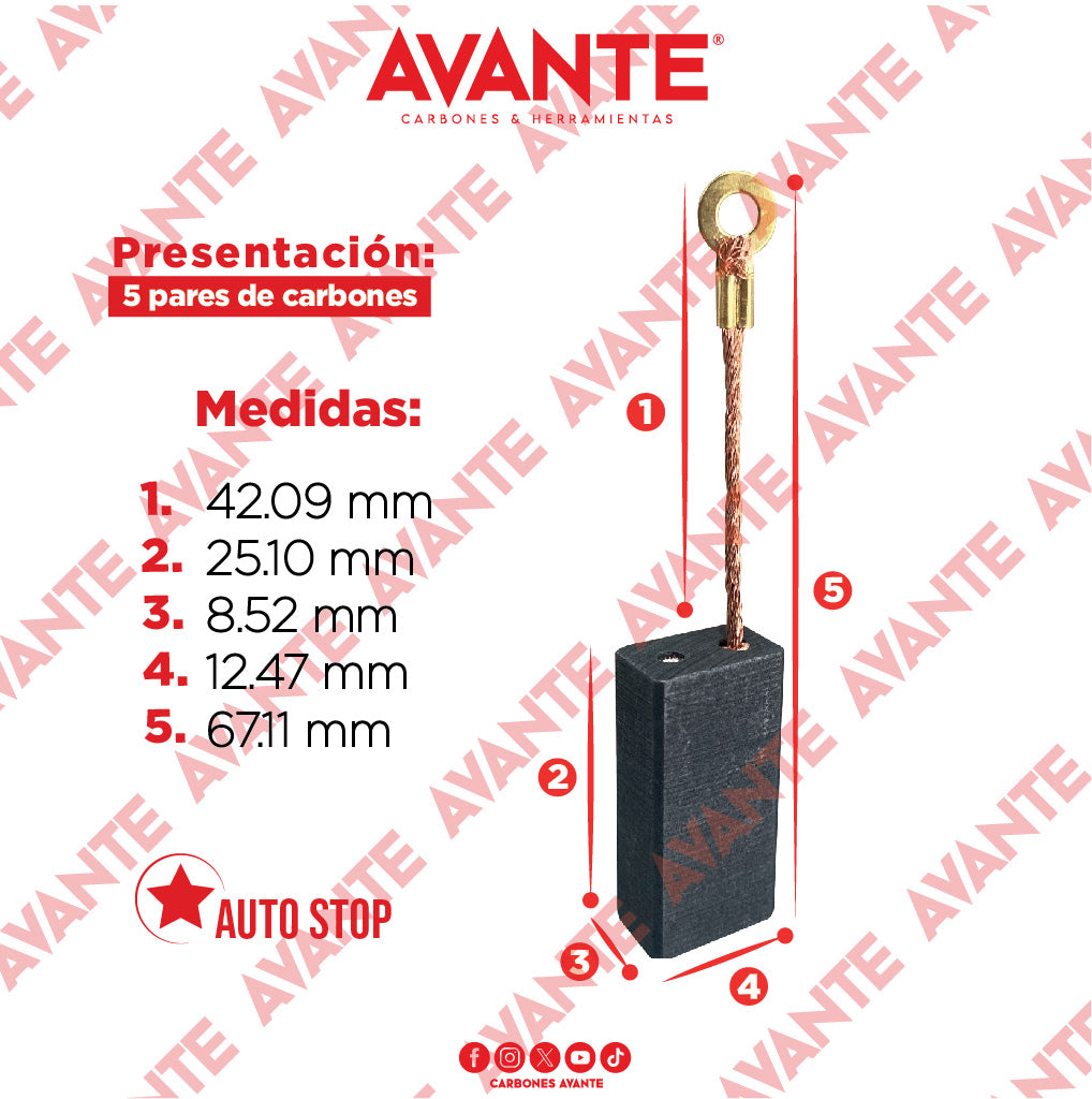 Carbones Avante Para Router Porter-Cab (CAP-44)- Paquete 5 Pares