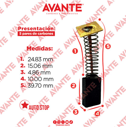 Carbones Avante Para Taladro SURTEK 1/2" (CAP-64) - Paquete 5 Pares