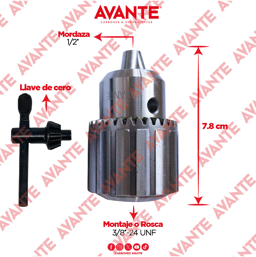 Broquero Industrial Avante Uso Rudo Con Llave 1/2" x 3/8"-24 UNF (0.5mm) - 1 Pieza