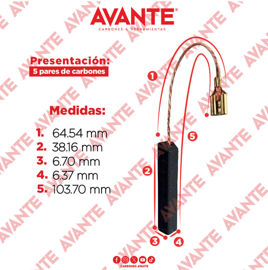 Carbones Avante Para Aspiradora Varios Modelos (CAP-67) - Paquete 5 Pares