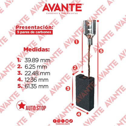 Carbones Avante Para Pulidora BOSCH (CAP-22)- Paquete 5 Pares