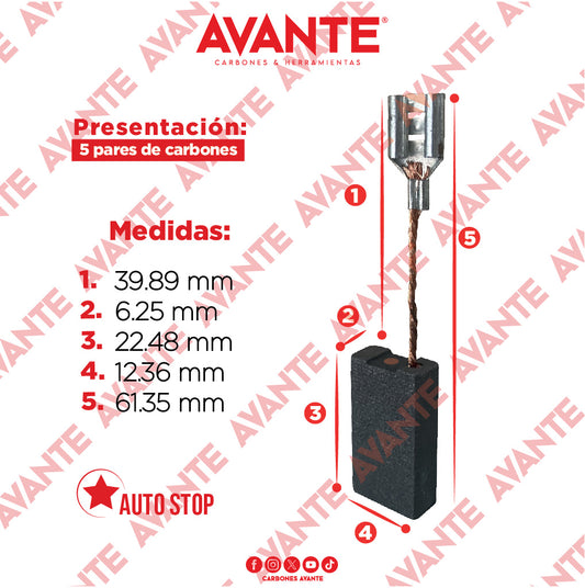Carbones Avante Para Pulidora BOSCH (CAP-22)- Paquete 5 Pares