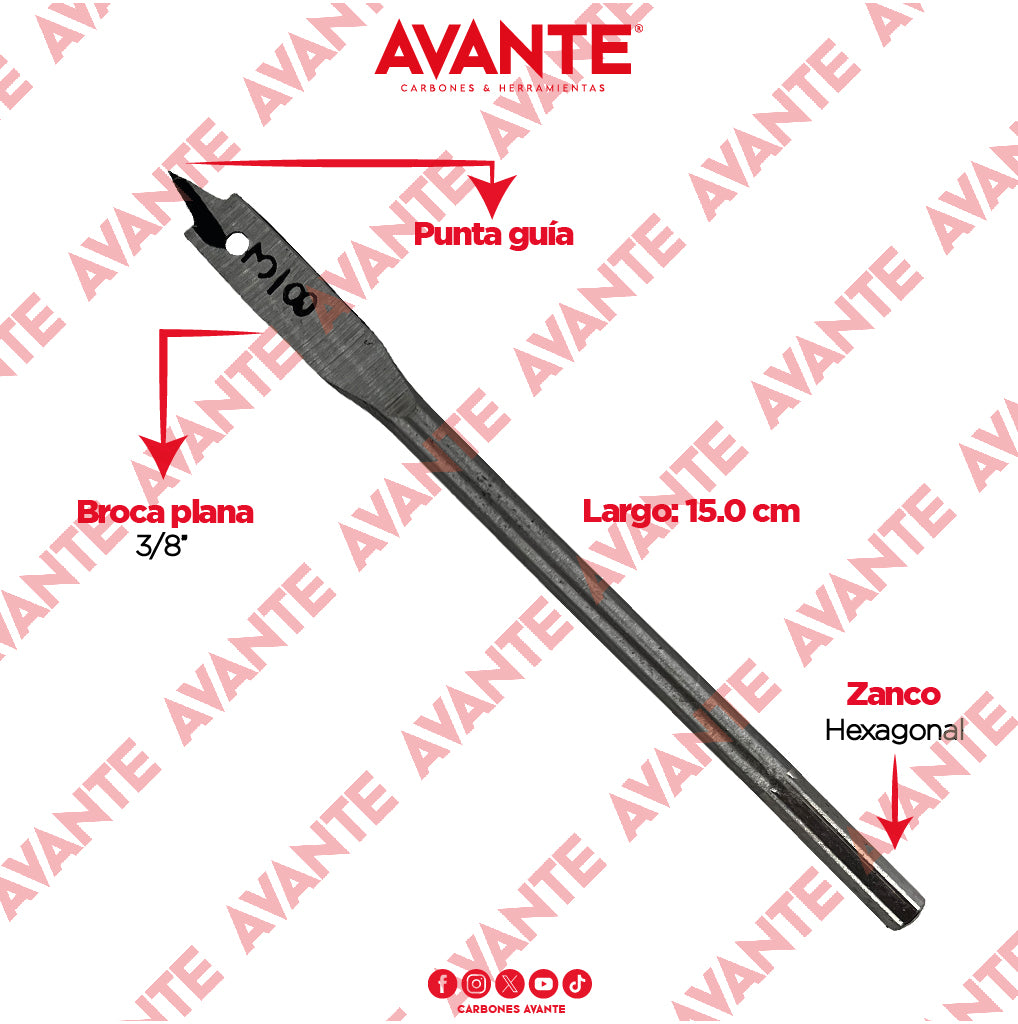 Broca Plana Avante Para Madera 3/8" Vástago Hexagonal - 1 Pieza