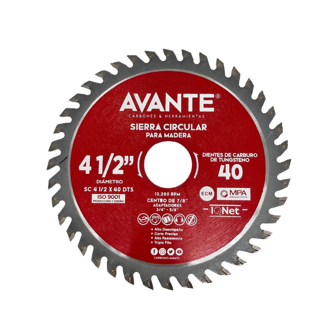 Sierra Circular Avante Para Madera 4-1/2" 40 Dientes (Carburo de Tungsteno) - 1 Pieza
