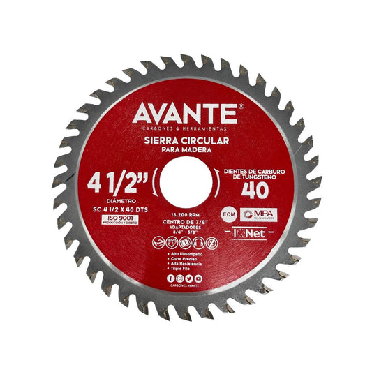 Sierra Circular Avante Para Madera 4-1/2" 40 Dientes (Carburo de Tungsteno) - 1 Pieza