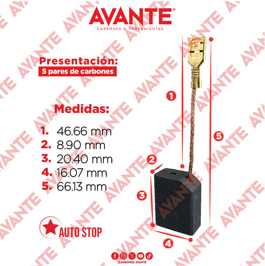 Carbones Avante Para Esmeriladora METABO (CAP-78) - Paquete 5 Pares