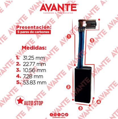 Carbones Avante Para Router DEWALT 616 (CAP-79B) - Paquete 5 Pares