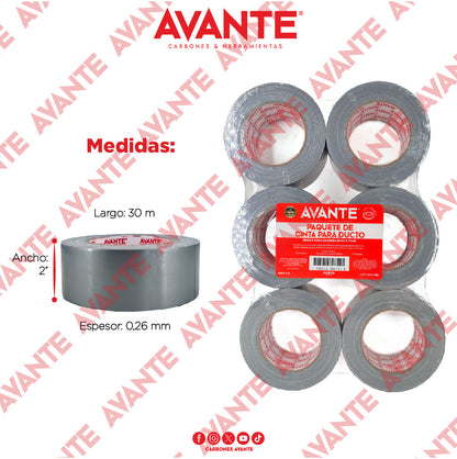 Cinta Avante Para Ducto 2" x 30m - Paquete de 6 Piezas