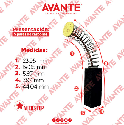 Carbones Avante Para Taladro 1/2" BLACK & DECKER (CAP-4) - Paquete 5 Pares