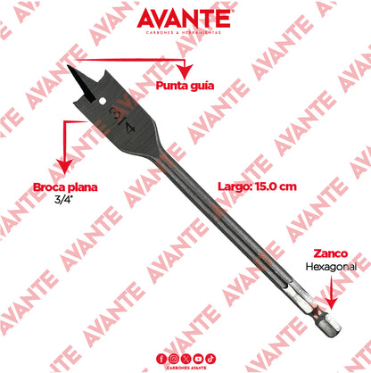 Broca Plana Avante Para Madera 3/4" Vástago Hexagonal - 1 Pieza