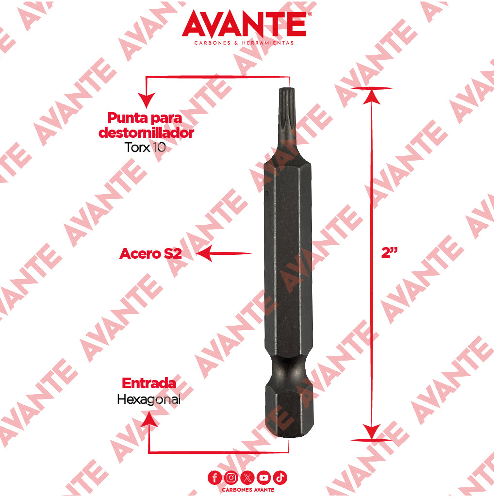 Puntas Magnéticas Avante Destornillador Torx 10 Acero S2 - Paquete 10 Piezas