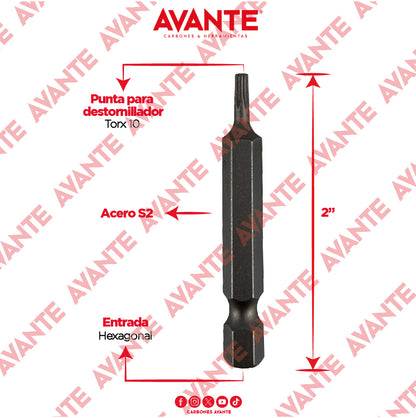 Puntas Magnéticas Avante Destornillador Torx 10 Acero S2 - Paquete 10 Piezas