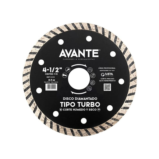 Disco Diamantado Avante Tipo Turbo 4-1/2" Corte Seco y Húmedo (13000 RPM) - 1 Pieza