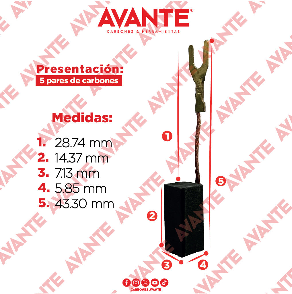 Carbones Avante Para Taladro BOSCH (CAP-12) - Paquete 5 Pares