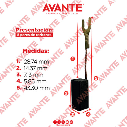 Carbones Avante Para Taladro BOSCH (CAP-12) - Paquete 5 Pares