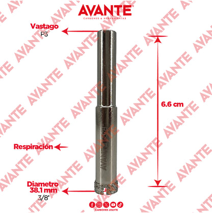 Broca Diamantada Avante 3/8" Con Vástago Redondo 1/4" - 1 Pieza